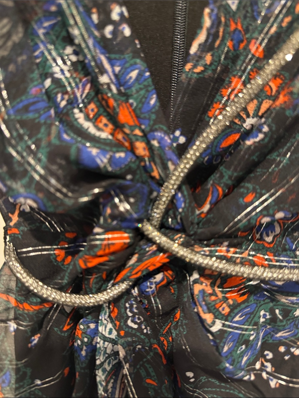 Veronica Beard Black Kaira Metallic Silk Twist-Front Maxi Dress - Picture 6 of 9